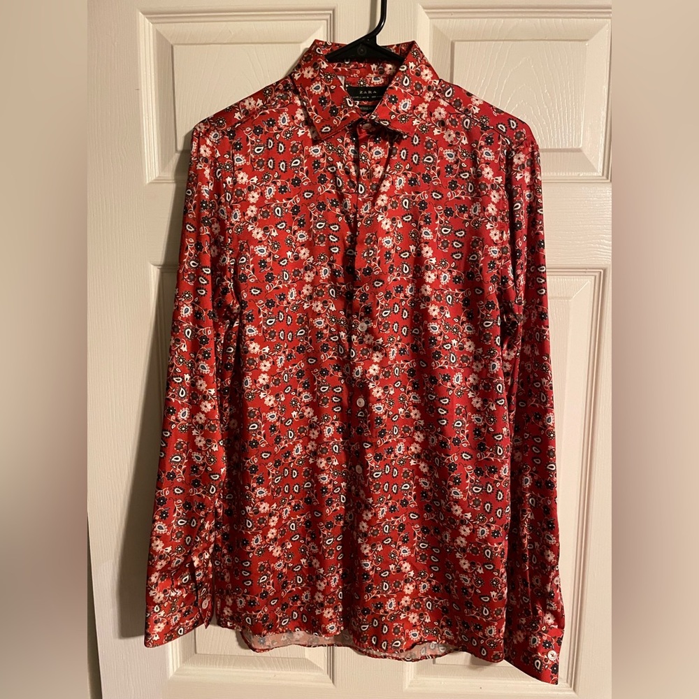 Zara Mens Paisley Bandana Print Longsleeve Viscose Satin Fabric Buttondown Shirt